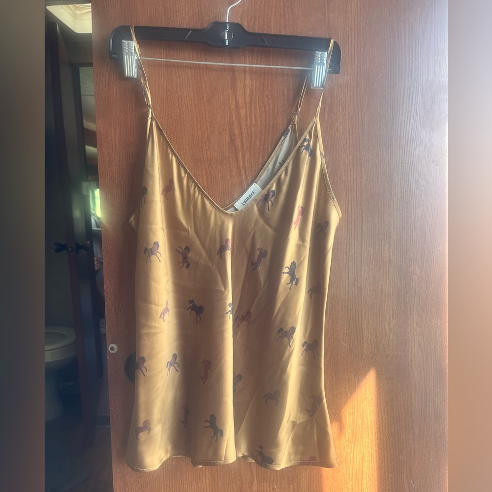 L’Agence Women's Gold Spaghetti Strap Top 100% silk